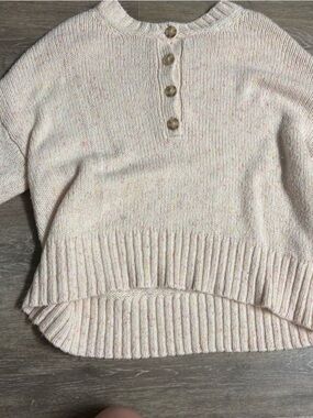 American Eagle Outfitters Cream Speckled Henley Pullover